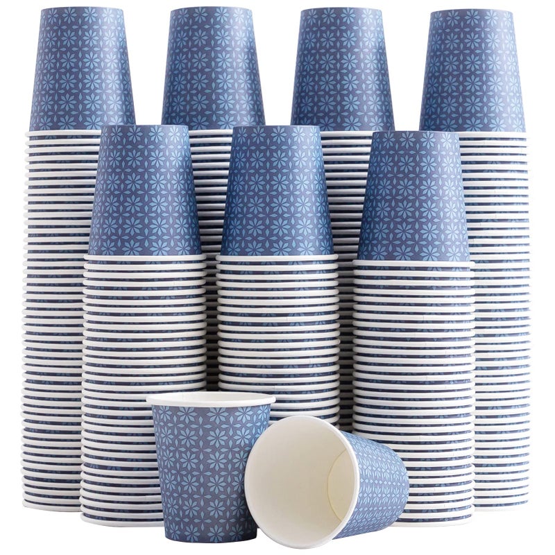 Clawsoff 300 Pack 5oz Paper Cups Disposable Bathroom Navy Floral Small Mouthwash Cups 5 OZ for Barth Parties Picnics Barbecues Travel and Events